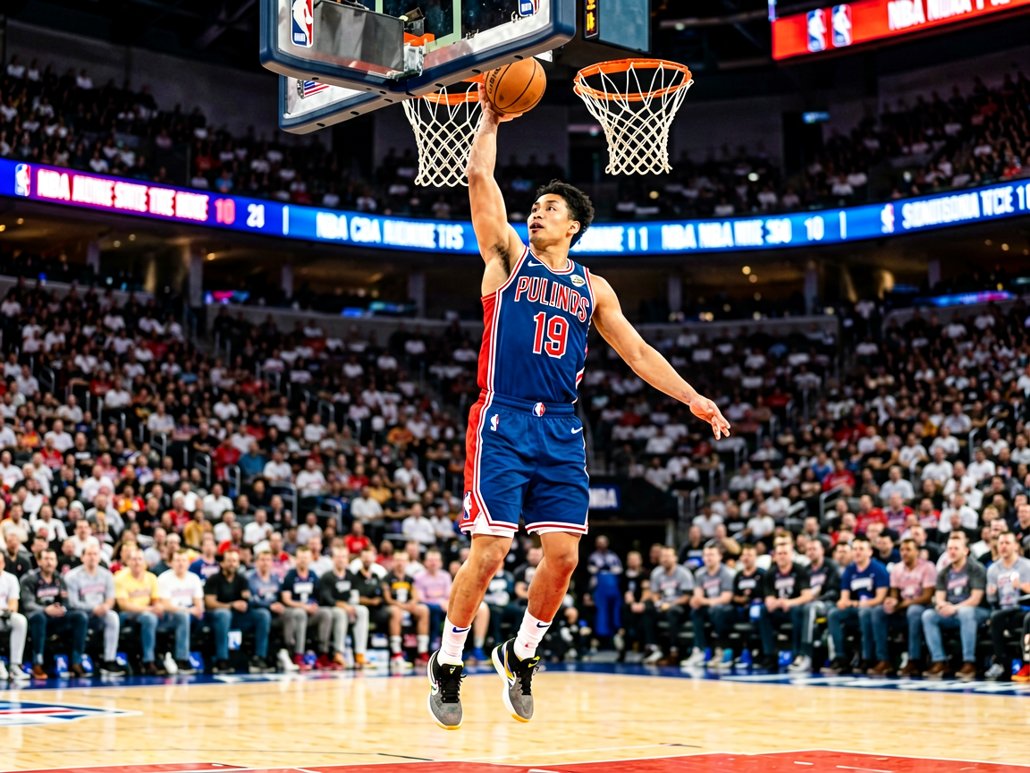 NBA职业篮球比赛精彩瞬间，球员突破上篮